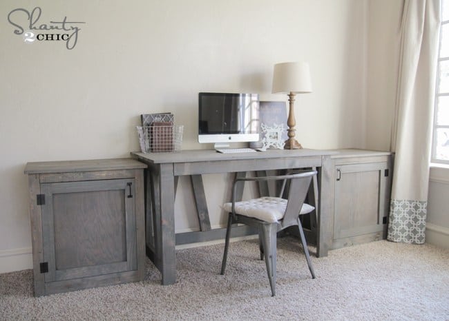 Simple wood desk with matching end cabinets