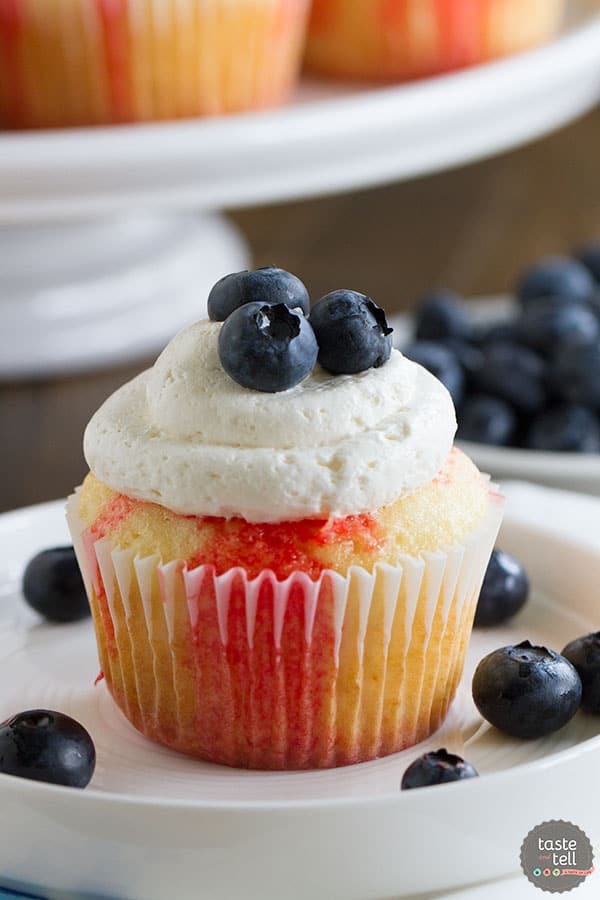 Blueberry and strawberry jello poke cupcakes