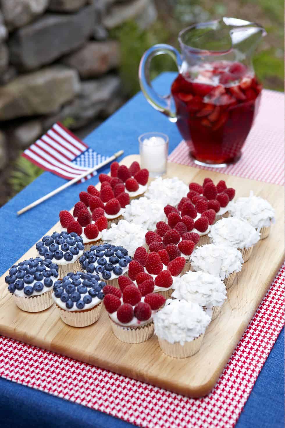 Cupcake flag with berries and coconut