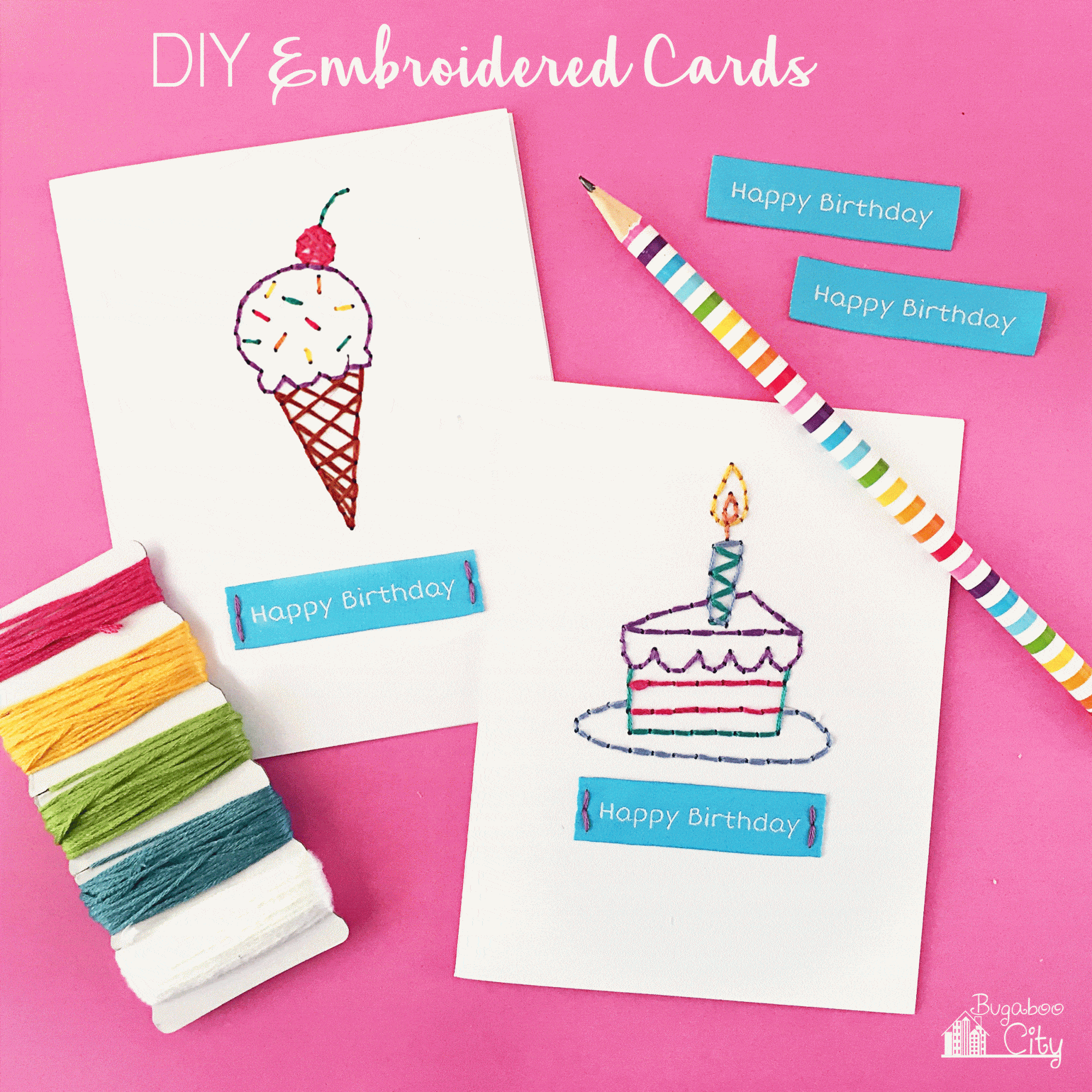 Hand embroidered birthday cards