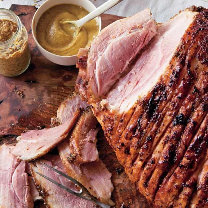 Holiday ham with riesling and mustard