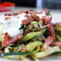 Low carb zoodle bacon alfredo