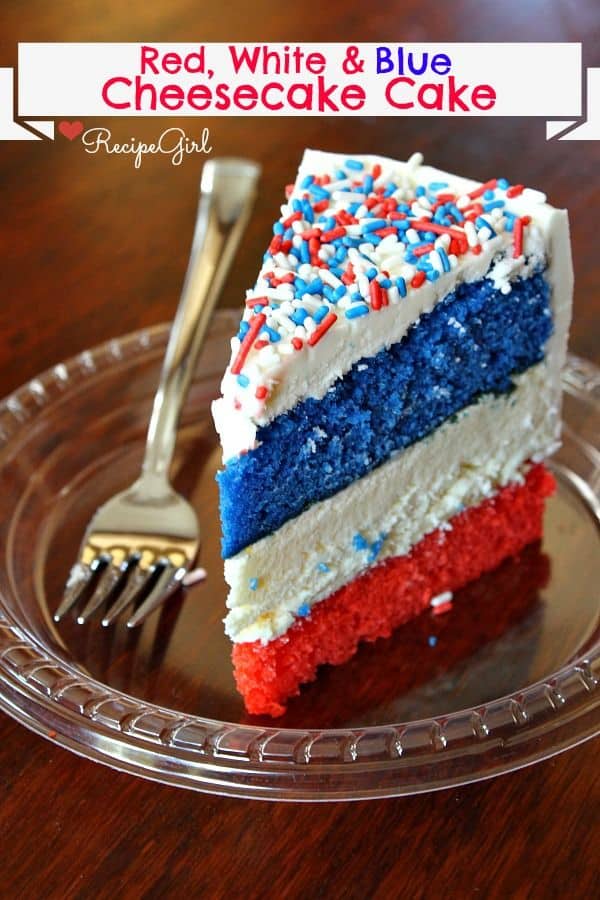 Red, white, and blue cheesecake cake
