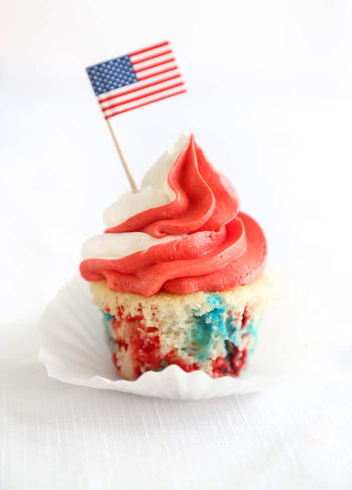 Red, white, and blue confetti cupcakes