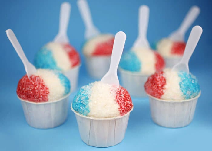 Red, white, and blue faux snow cone cupcakes