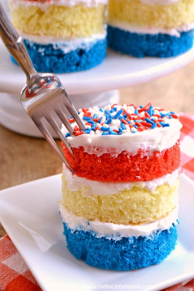 Red, white, and blue mini cakes