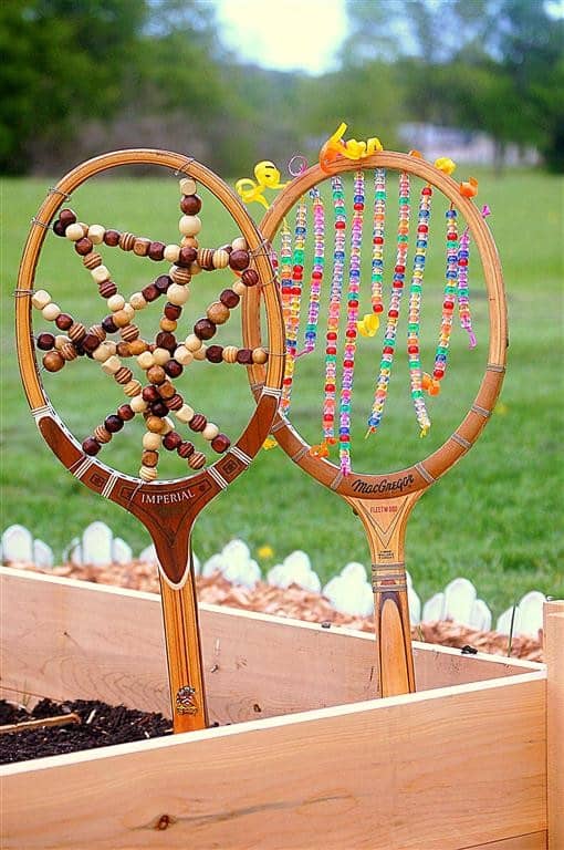 Tennis racket garden art