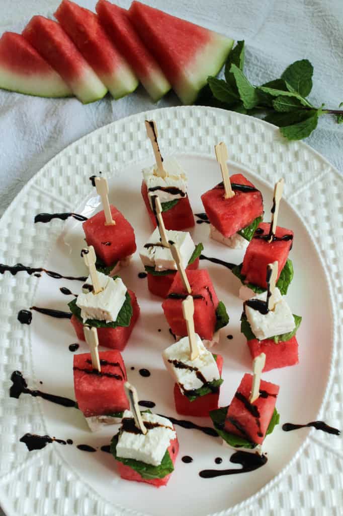 Watermelon feta mint skewers