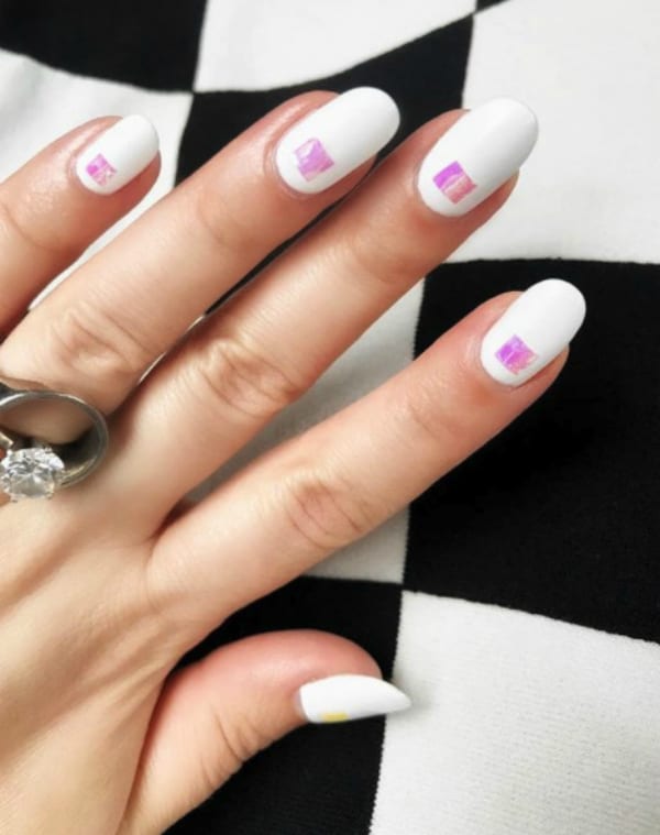 White with neon squares summer nails 2