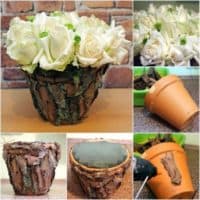 Bark covered flower pot