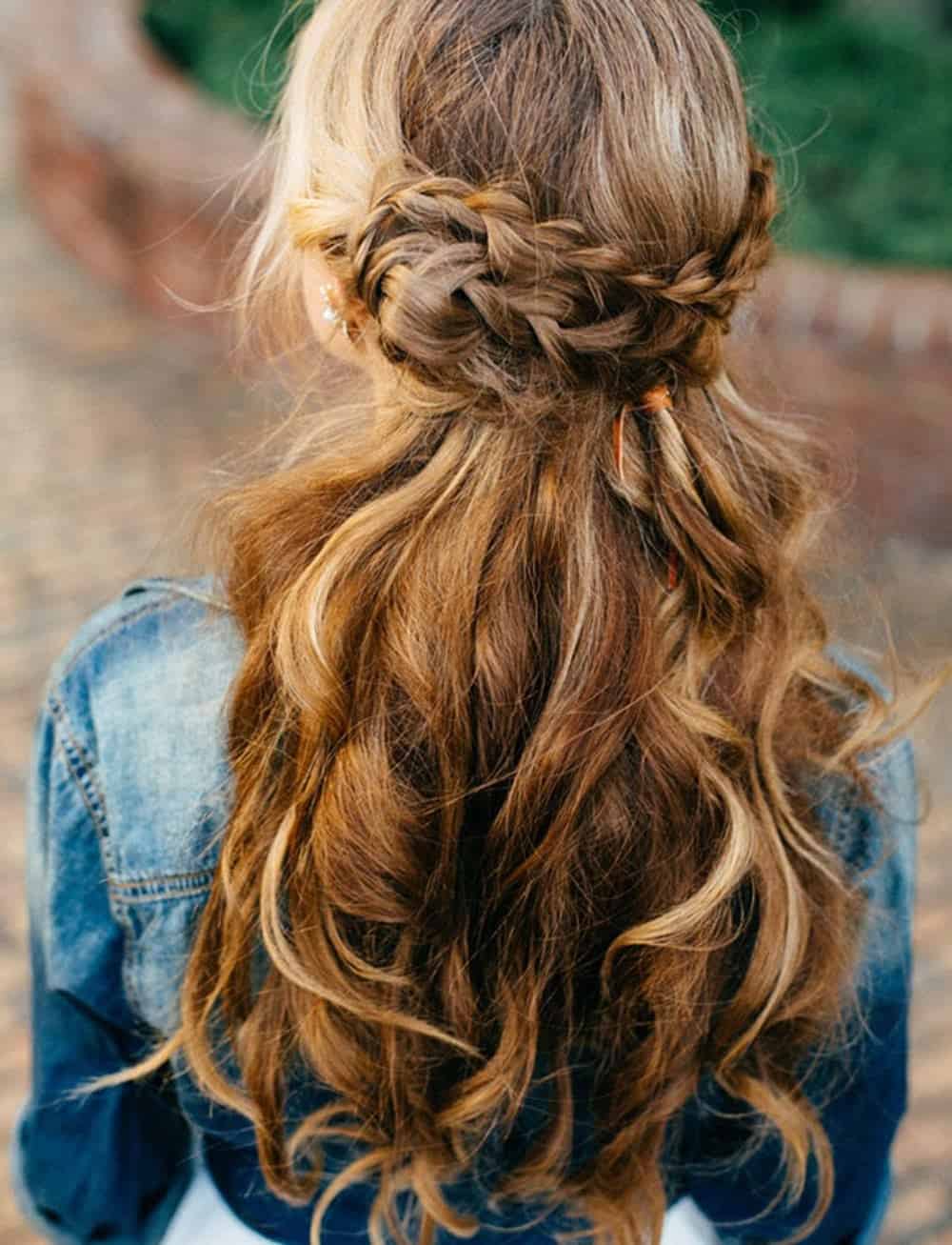 Braids waves long wedding hair