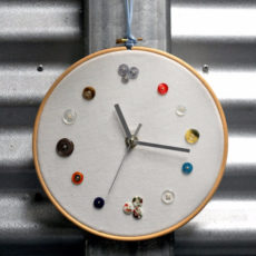 Button and embroidery hoop clock
