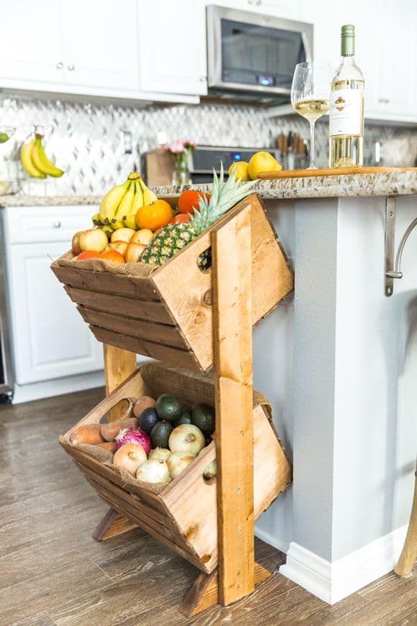 Diy two tiered wooden produce kitchen stand