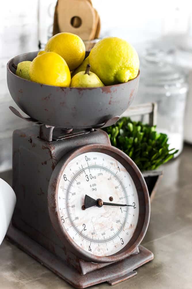 Reclaimed metal kitchen scale for fruit