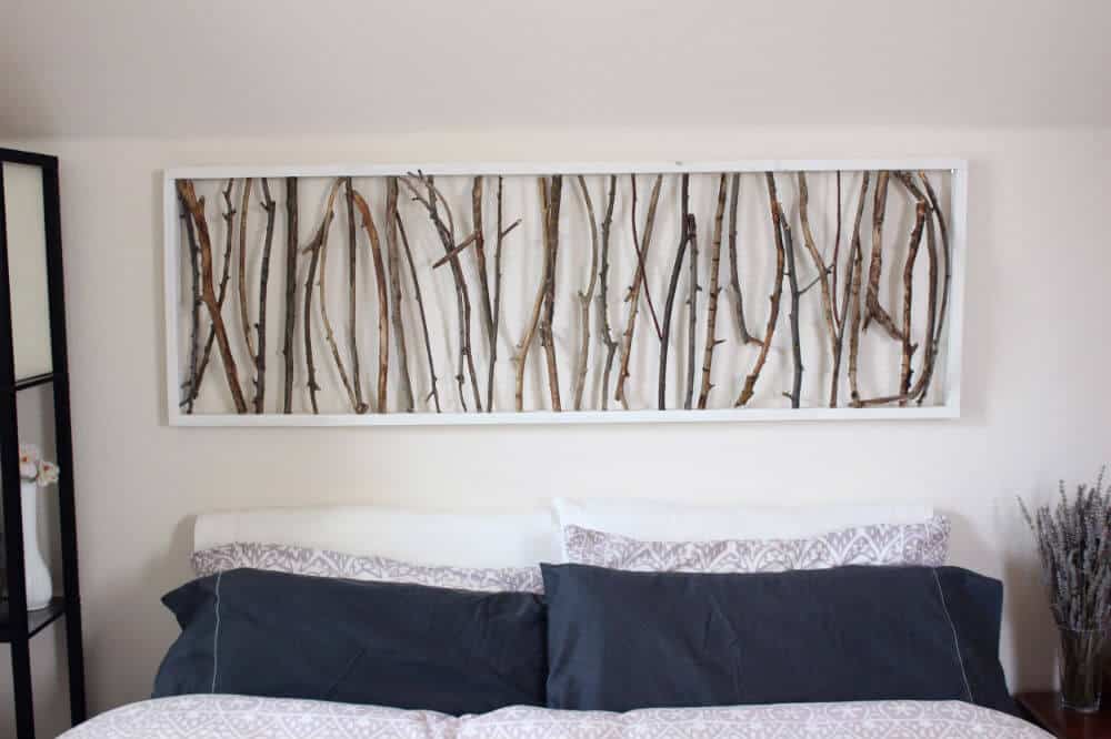 Simple framed twig wall art