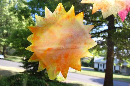 Tie dyed coffee filter sunshine ornaments