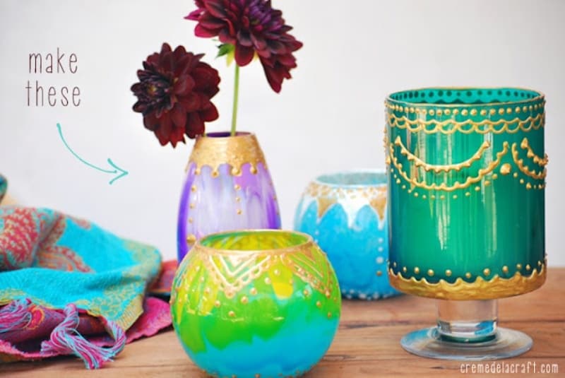 Diy colorful moroccan style candle holders
