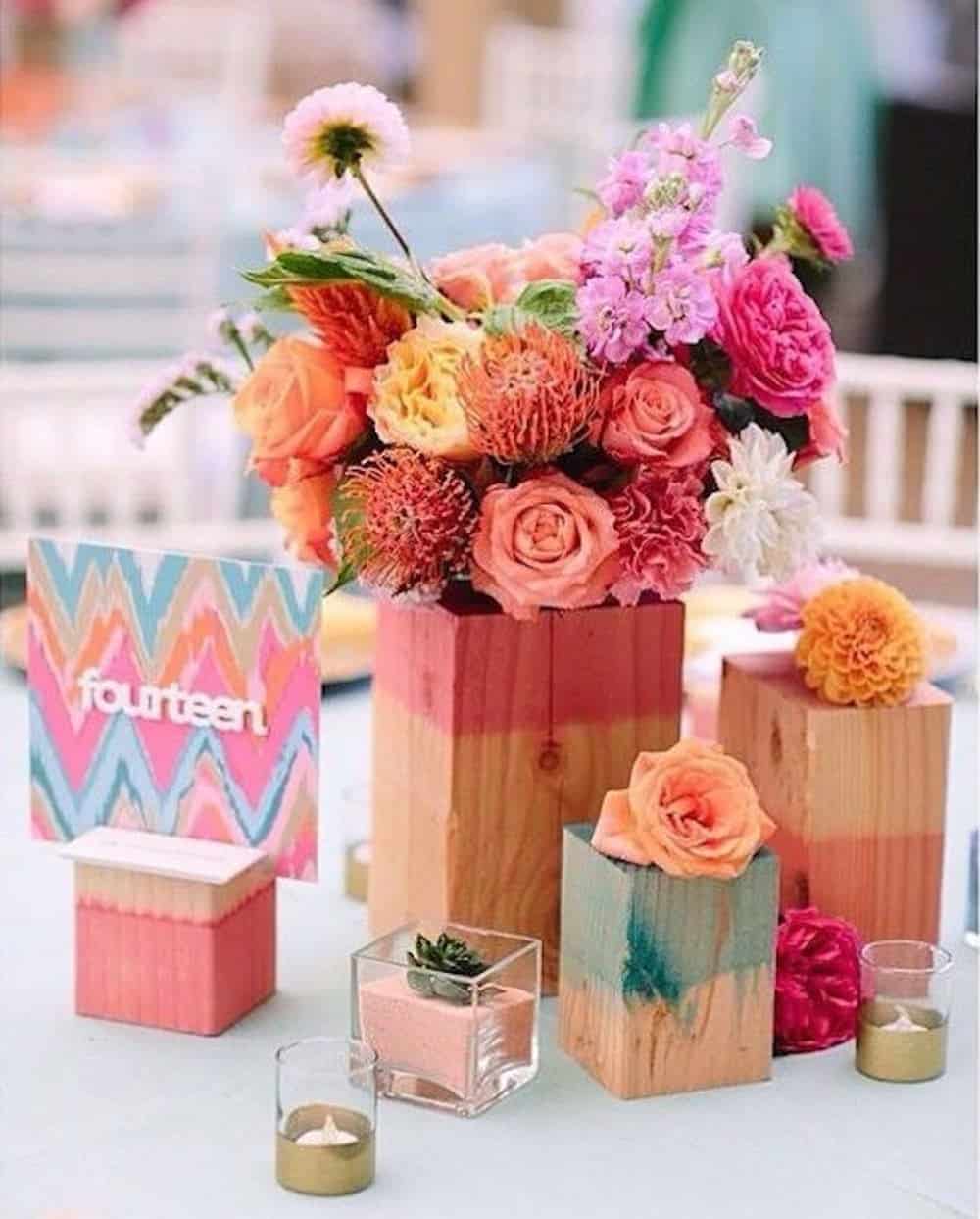 These DIY Wood Block Centerpieces Are Simply Stunning!  Cheap wedding  table centerpieces, Wood centerpieces wedding, Wedding centerpieces diy