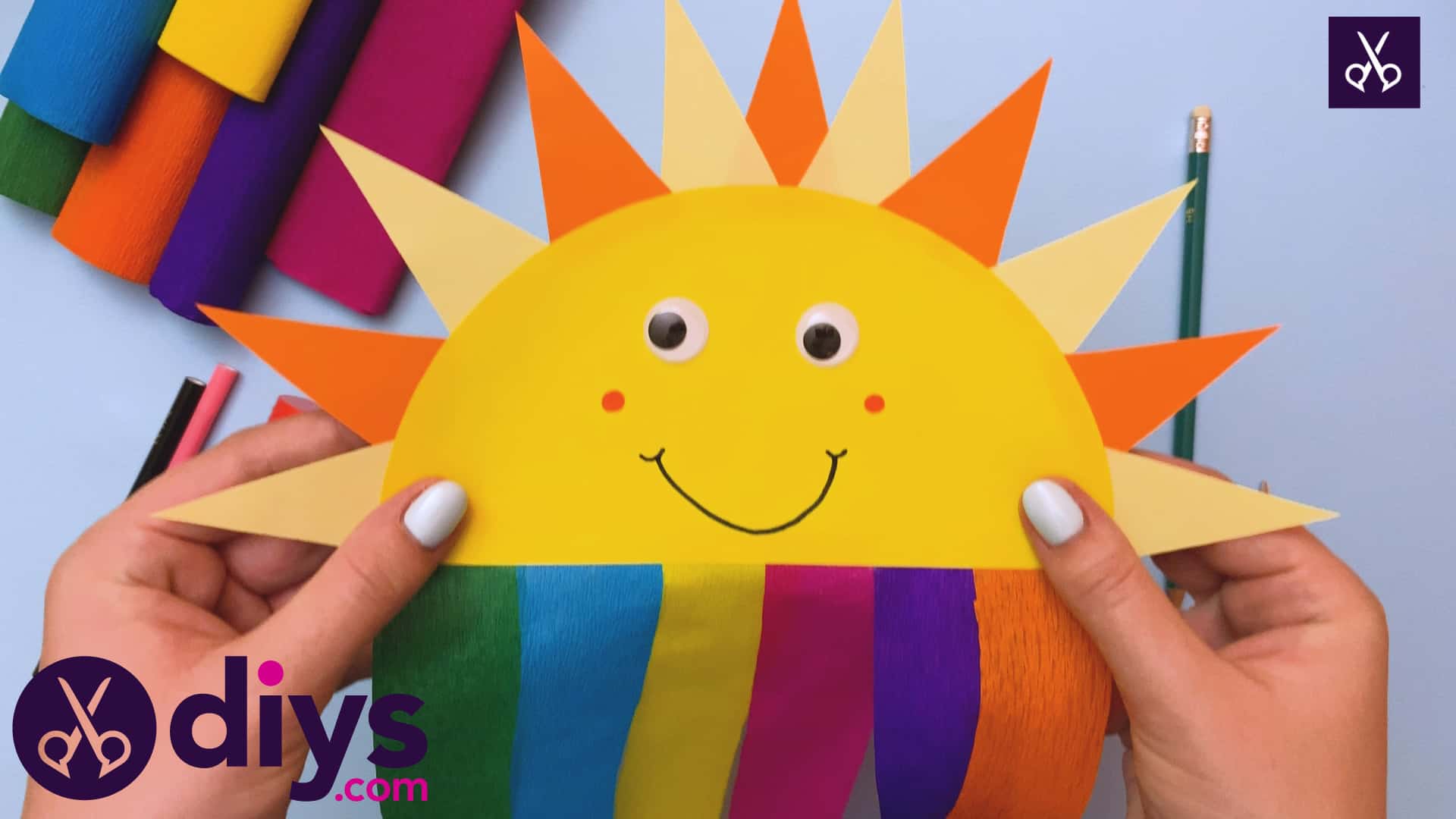 Colorful how to make a rainbow paper sun