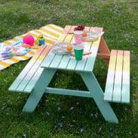 Colourful painted picnic table