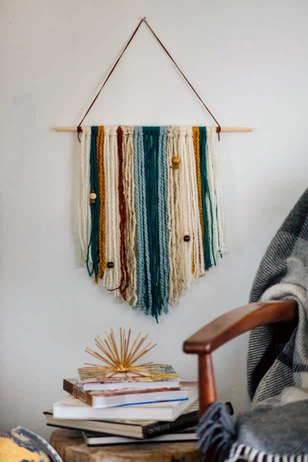 Easy diy yarn and wooden bead wall hanging