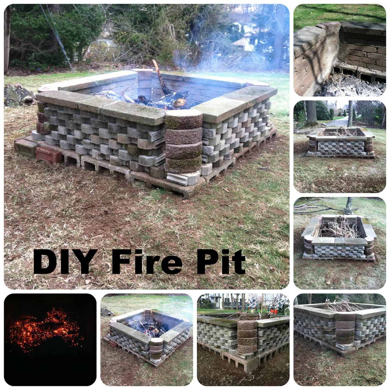 Giant cinder block and stone fire pit
