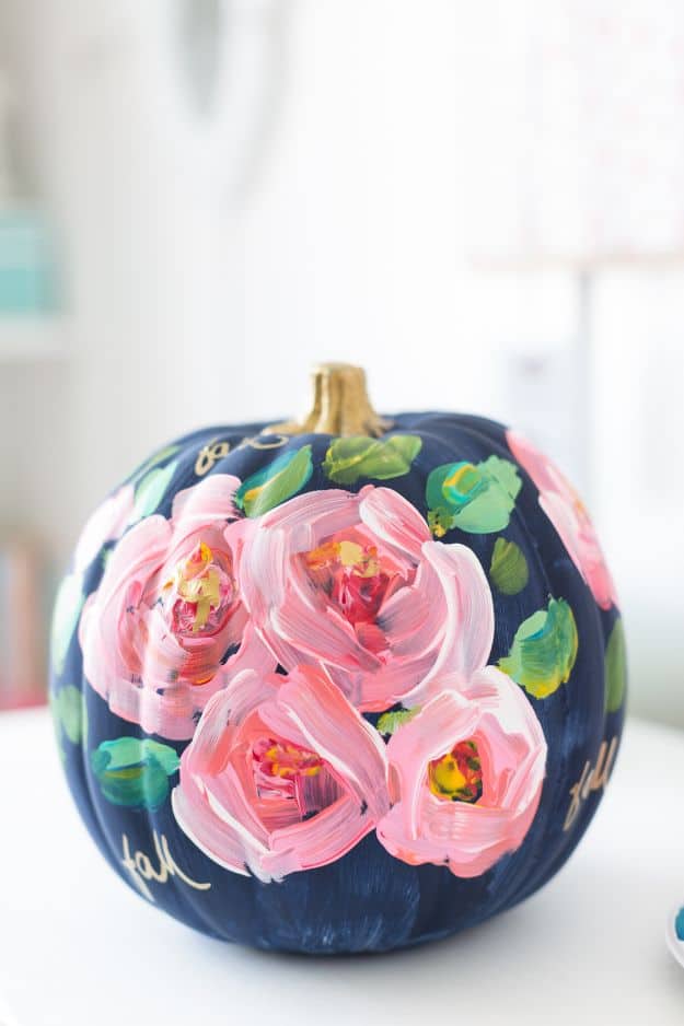 Cool Pumpkin Painting Ideas with Flowers