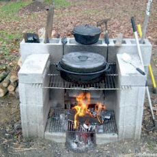 Outdoor cinder block cooking station