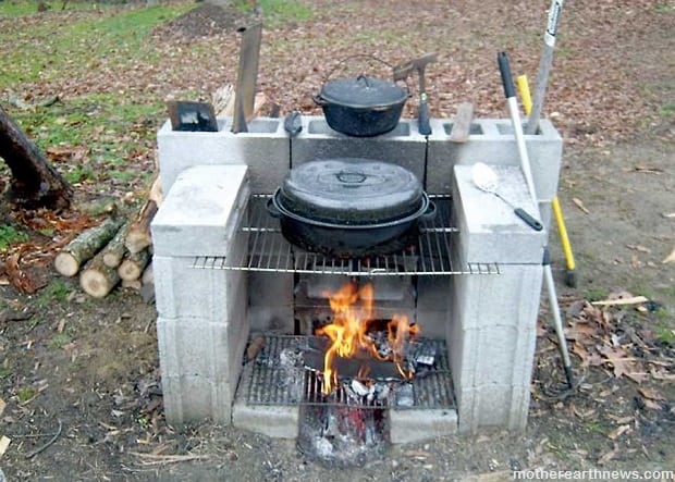 Outdoor cinder block cooking station