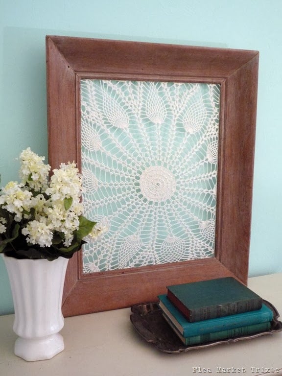 Repurposed vintage doilies and frames