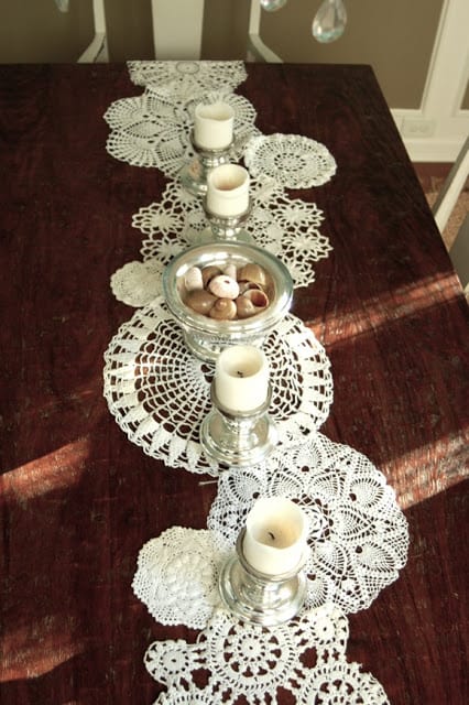 Vintage lace doily table runner
