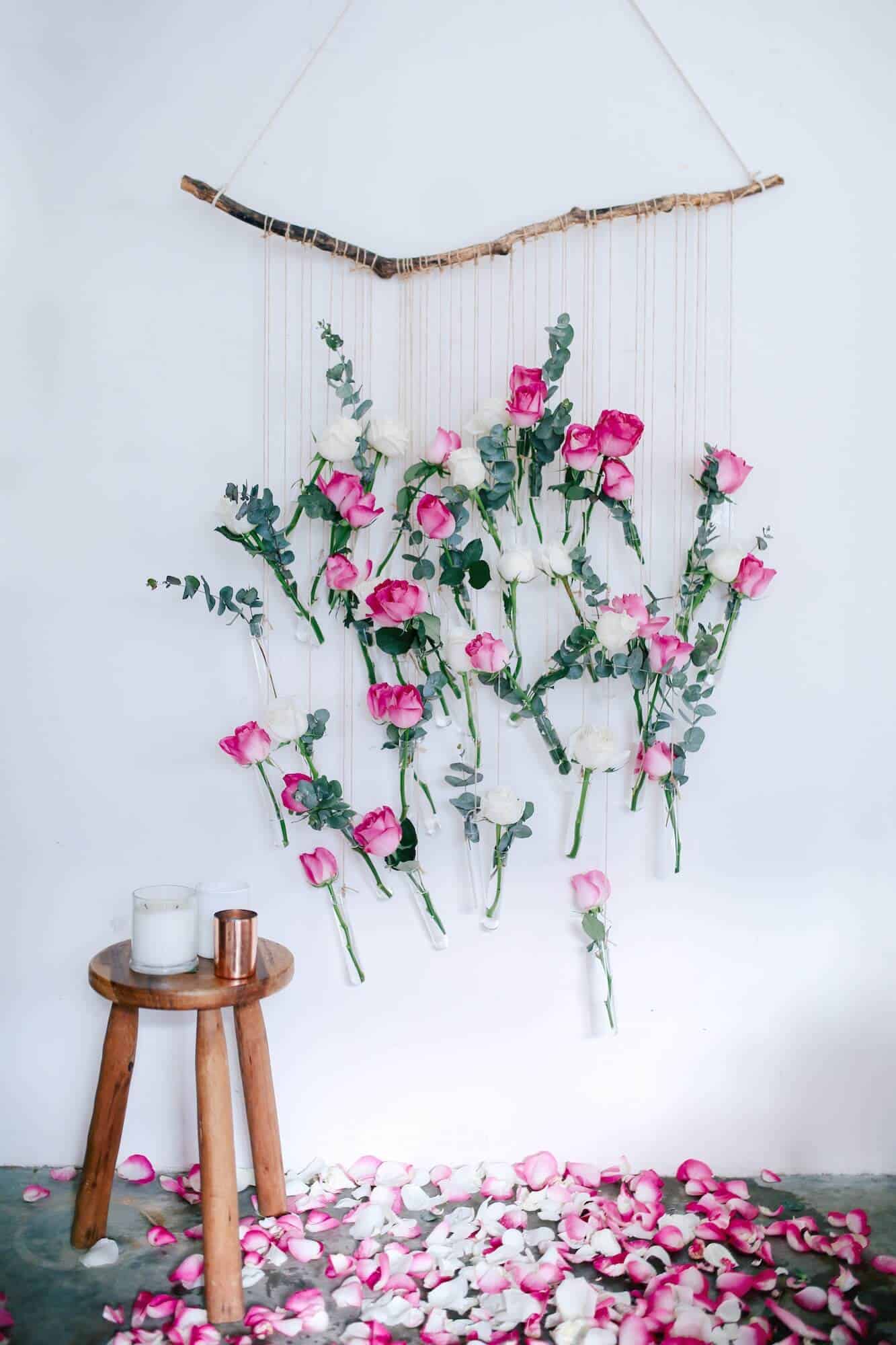 Diy roses and string wall hanging