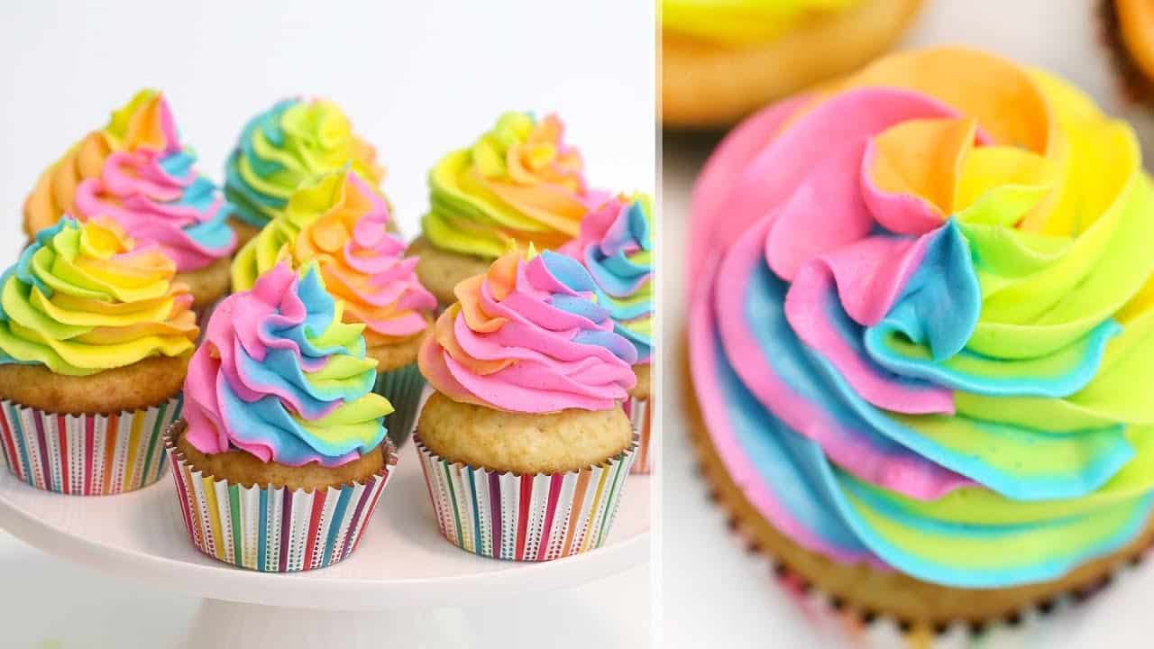 Rainbow swirl cupcake decorating