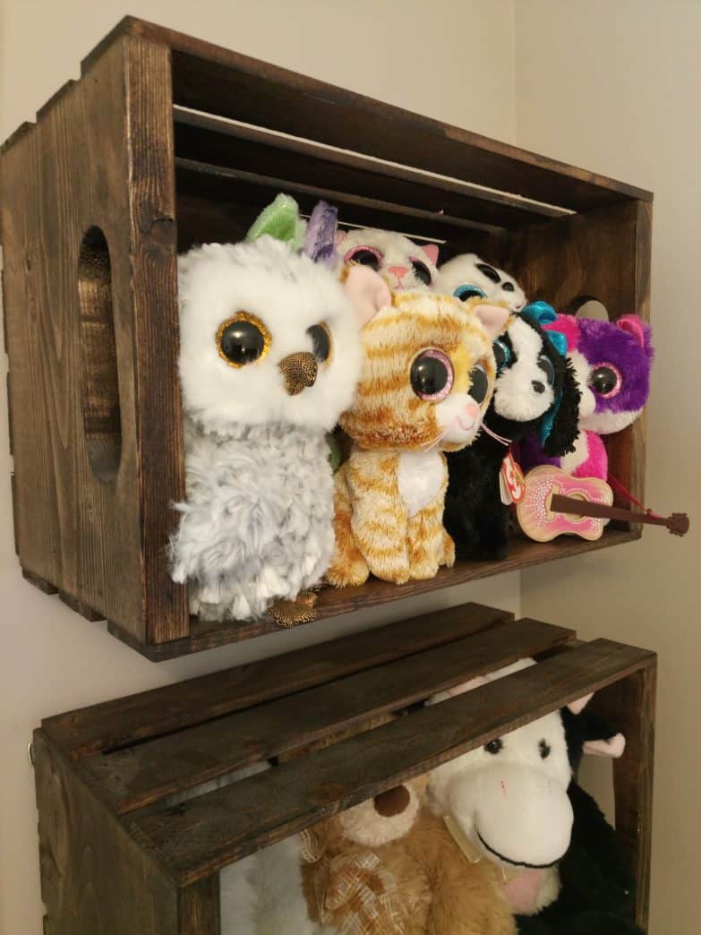 Wooden crate stuffed animal storage diy