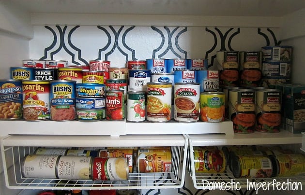 Baskets under shelves for more cans