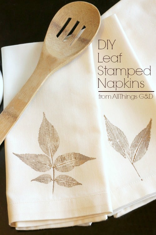 Diy leaf stamped fabric napkins