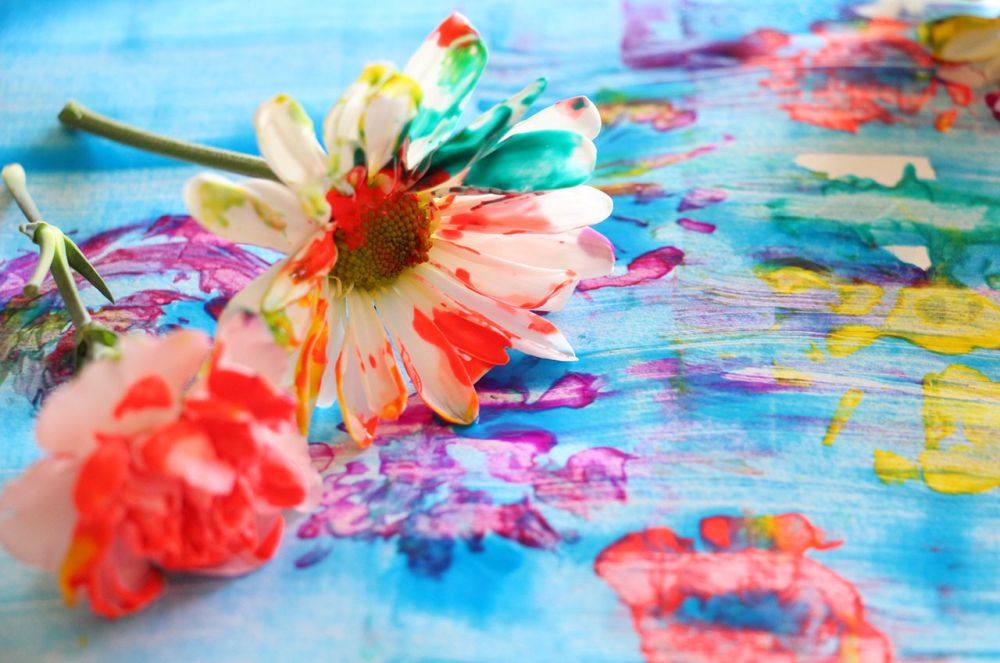 Flower print scrape painting tutorial