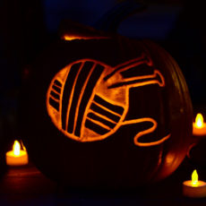 Knitting themed pumpkin carving