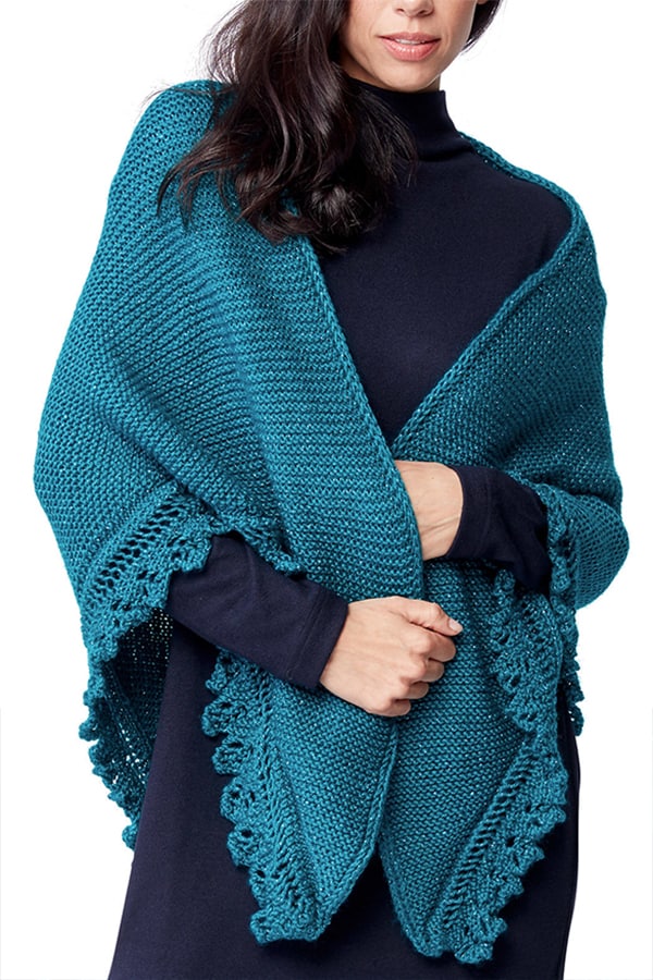 Lacy edged knit shawl