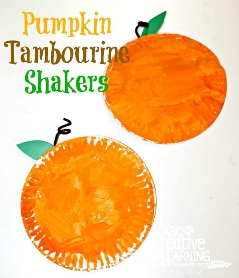 Paper plate pumpkin tambourine shakers