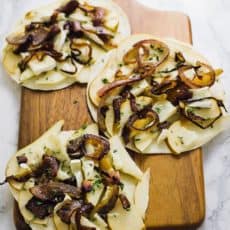 Pear, brie, and caramelized onion quesedillas
