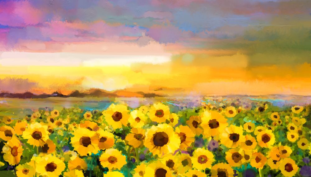 Sunflowers on a field - Flower Oil Painting