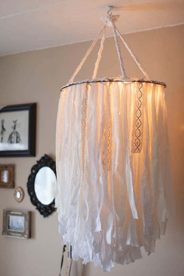 White cloth strip and lace chandelier