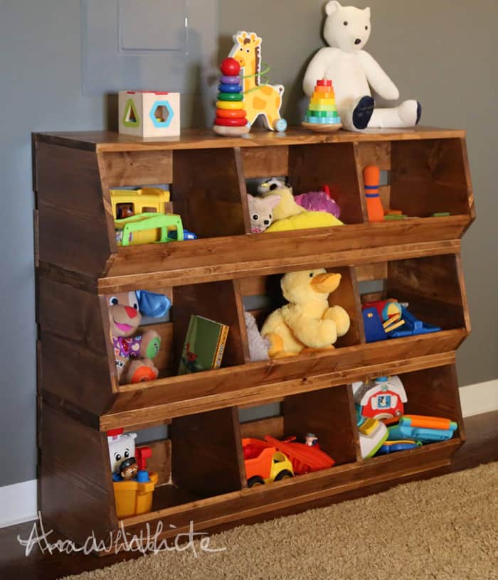 Wooden stacked toy bins