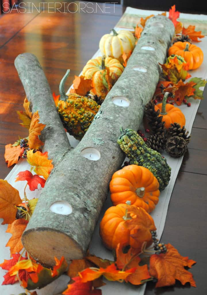 Easy Thanksgiving Centerpiece -  Log and Tea Lights