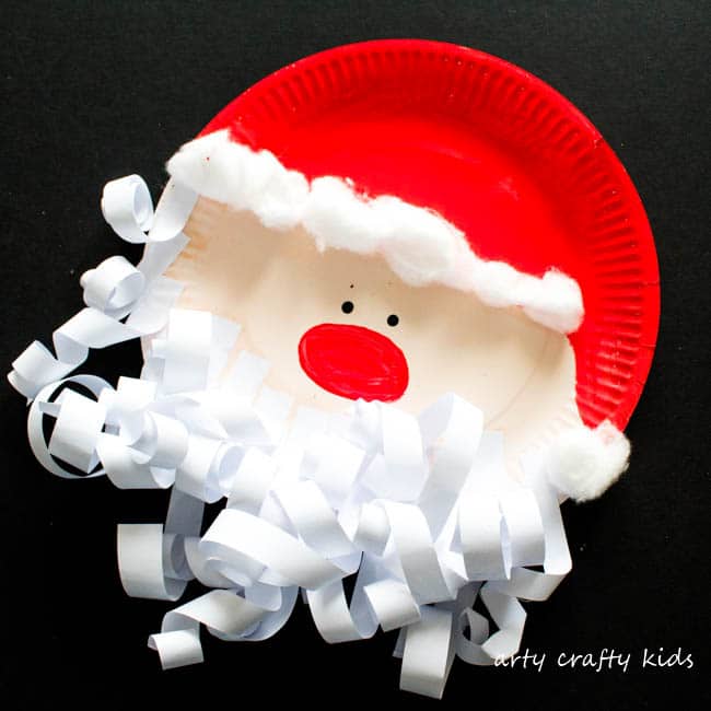 Curly bearded paper plate santa