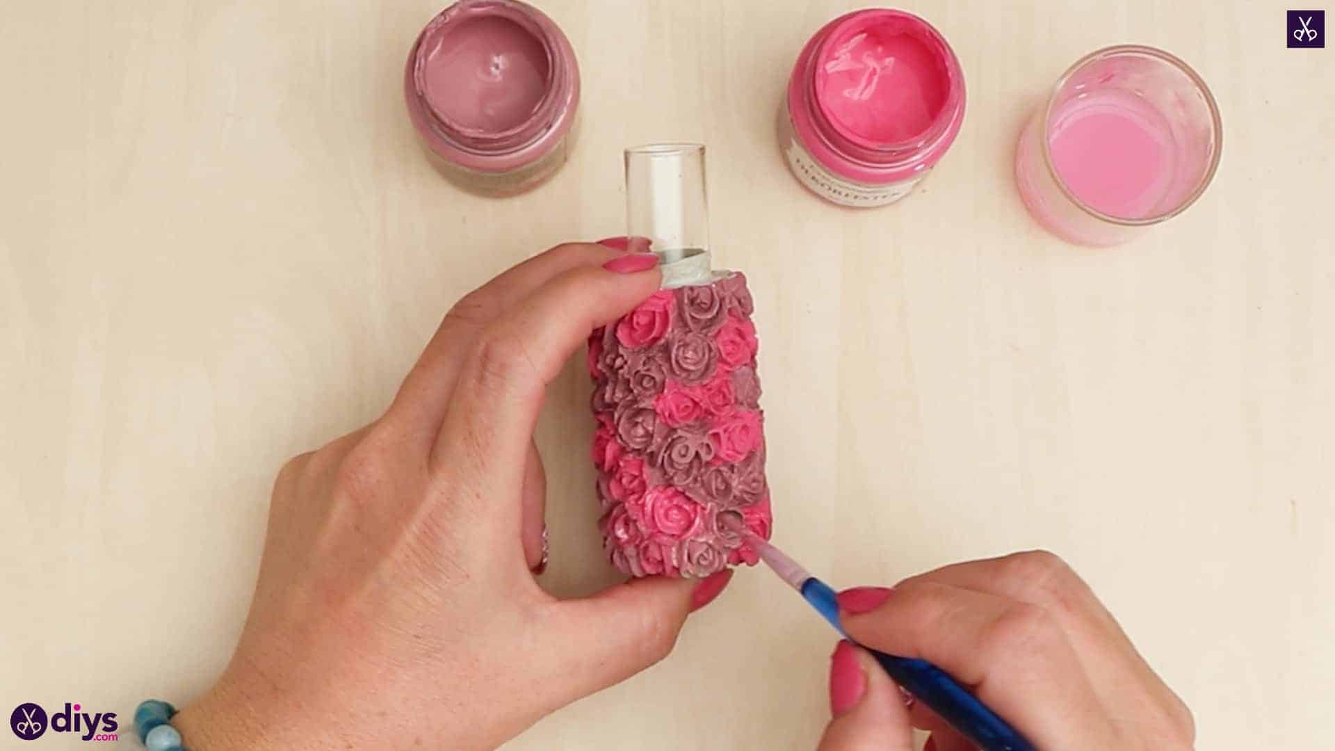 Diy concrete vase with rose pattern add roses paint