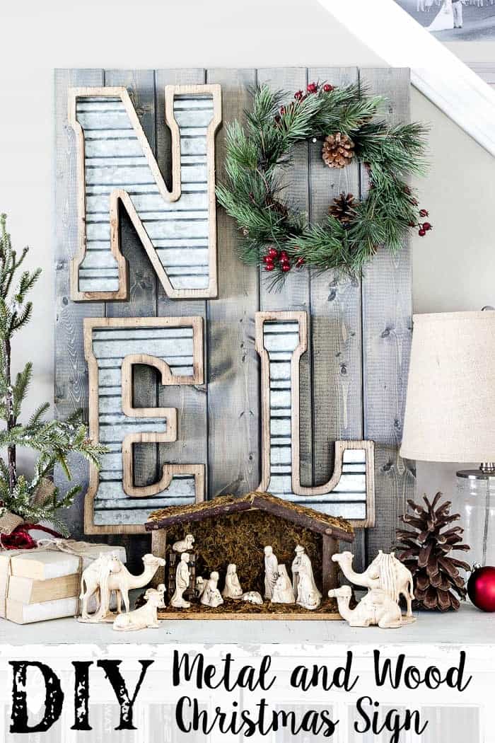 Diy wood and metal noel sign