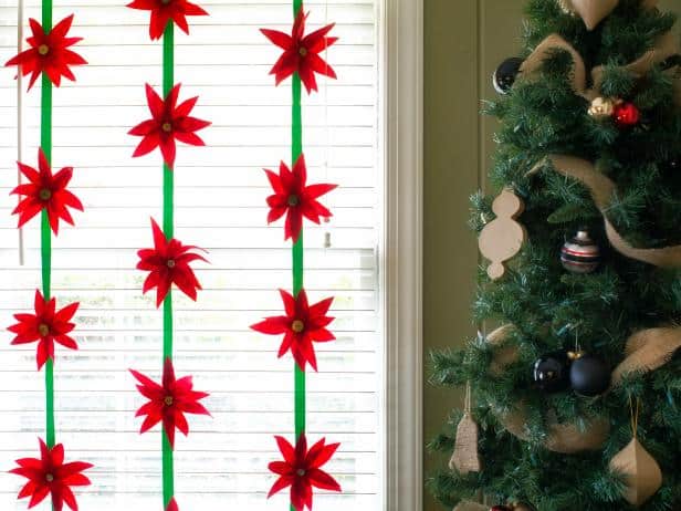 Felt Poinsettia Strips - Christmas Window Decoration