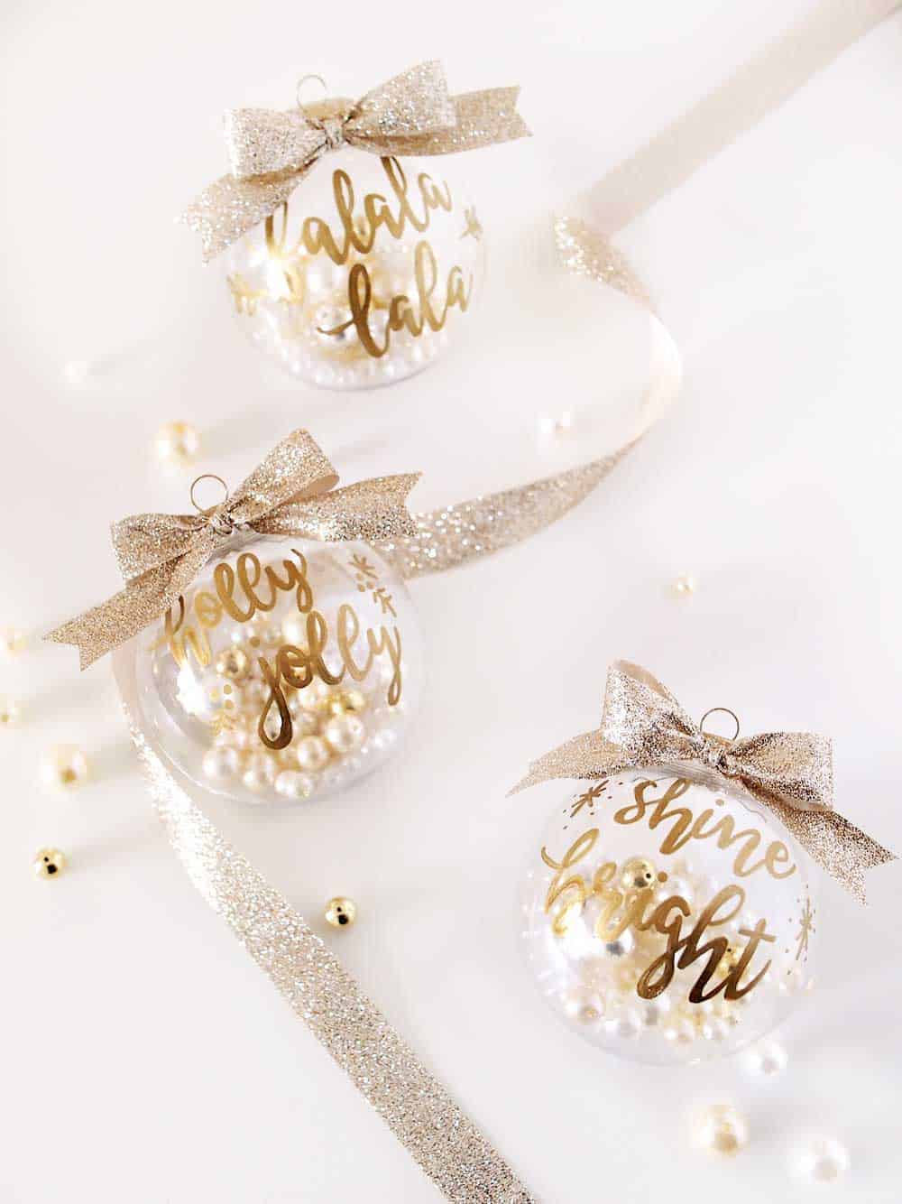 Gold Lettering Text Christmas Ornaments